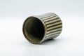 Japanese Teacup - Green Striped Dojimara-gata Yunomi - 170ml - tilted view looking into the cup's interior and rim