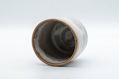 Japanese Teacup - White Drip-Glazed Hagi-yaki Yunomi - 175ml - tilted view looking into the cup's interior and rim
