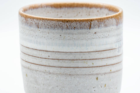Japanese Teacup - White Drip-Glazed Hagi-yaki Yunomi - 175ml - closeup of the glazed body and brown lip