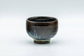 Japanese Teacup - Tenmoku Nagashi Glazed Guinomi - 50ml - elevated side view showing the rim