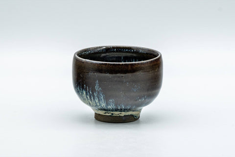 Japanese Teacup - Tenmoku Nagashi Glazed Guinomi - 50ml - elevated side view showing the rim
