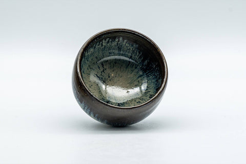 Japanese Teacup - Tenmoku Nagashi Glazed Guinomi - 50ml - angled view showing the interior
