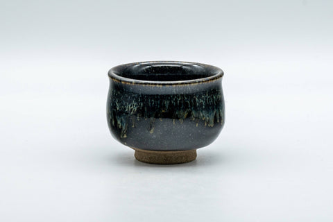 Japanese Teacup - Dojimari-gata Tenmoku Nagashi Glazed Guinomi - 40ml - elevated view showing the rim and interior