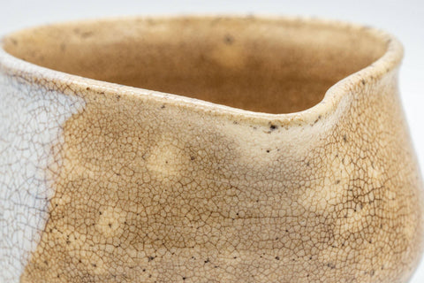 Tezumi — Japanese Katakuchi - Crackle Glazed Hagi-Yaki Water Cooler - 150ml — closeup of the glaze