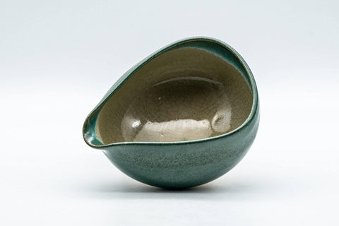 Tezumi — Japanese Katakuchi - Blue-green Agano-yaki Water Cooler  - 100ml — tipped to show the interior