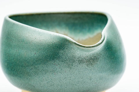 Tezumi — Japanese Katakuchi - Blue-green Agano-yaki Water Cooler  - 100ml — closeup of the glaze