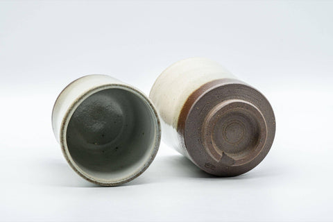 Japanese Teacups - Pair of Waisted White Glazed Meoto Yunomi - Tezumi