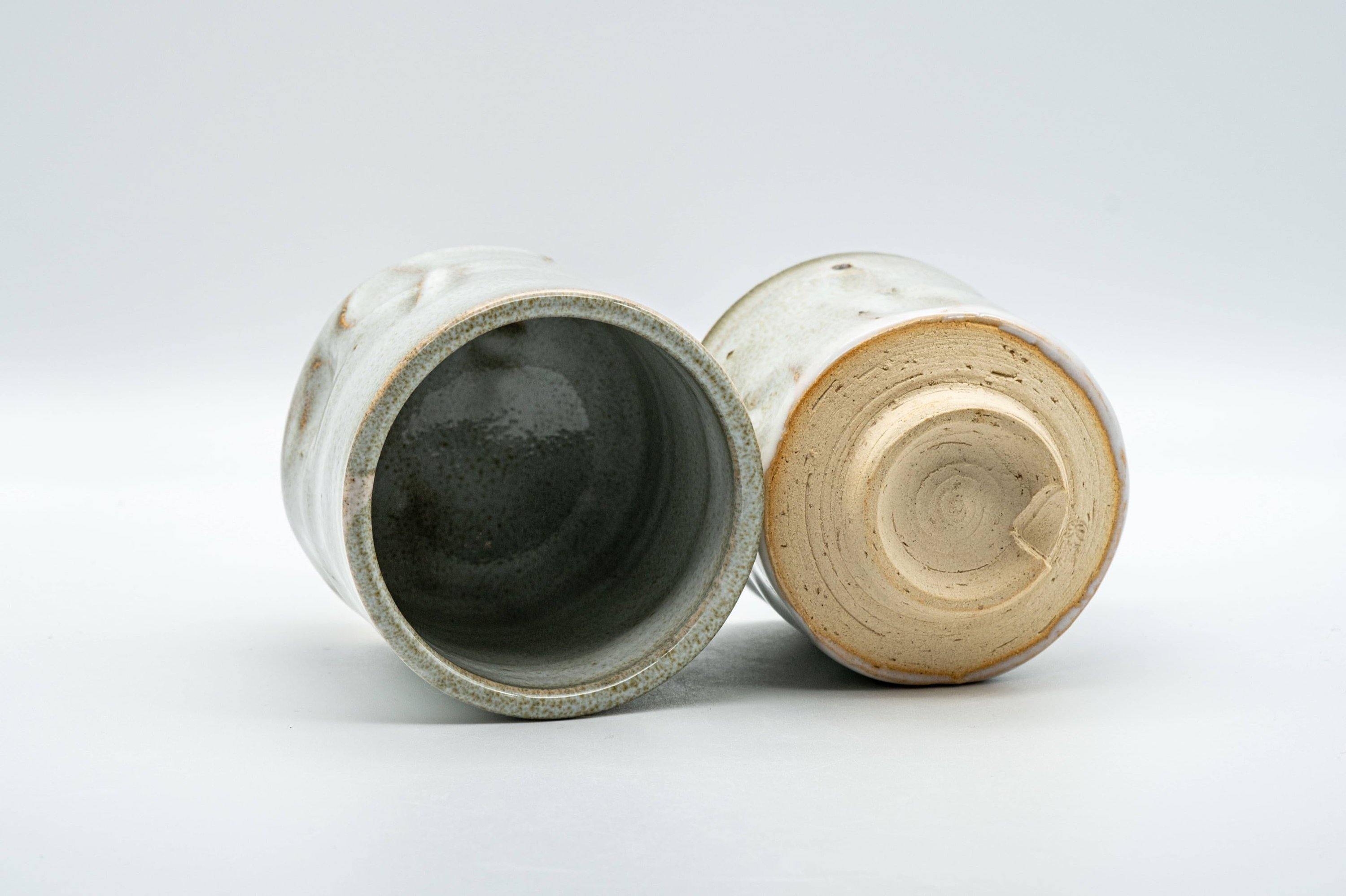 Japanese Teacups - Pair of Hagi-yaki Grey and Beige Hare's Fur Glazed Meoto Yunomi 天龍 - Tezumi