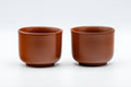 Japanese Teacups - Pair of Plum Blossoms Tsutsu-gata Tokoname-yaki Yunomi - 100ml - front view of the pair showing the plain reverse sides