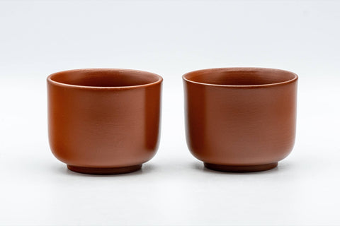 Japanese Teacups - Pair of Plum Blossoms Tsutsu-gata Tokoname-yaki Yunomi - 100ml - front view of the pair showing the plain reverse sides