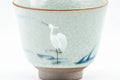 Japanese Teacup - Egret Snowflake Celadon Glazed Yunomi - 140ml - side view showing the painted white egret standing in water motif