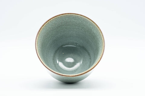 Japanese Teacup - Egret Snowflake Celadon Glazed Yunomi - 140ml - angled view from above showing the celadon-glazed interior and rim