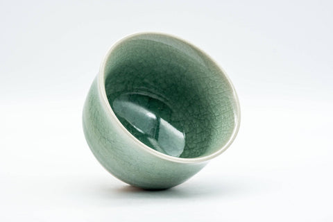 Japanese Teacup - Snowflake Celadon Glazed Yunomi - 140ml - angled view showing the interior