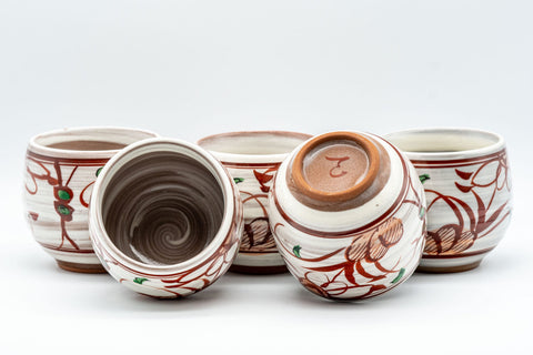 Japanese Teacup - Floral Brush Glazed Yunomi - group of the floral cups with some tilted to show the interiors