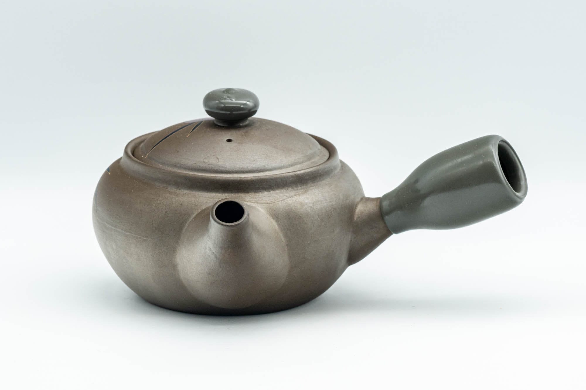 Japanese Kyusu - Grey and Pink Floral Teapot with Rubber Grip - 380ml - Tezumi