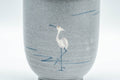 Japanese Teacup - Egret Matte Blue Glazed Yunomi - 170ml - side view showing the white egret standing in water motif