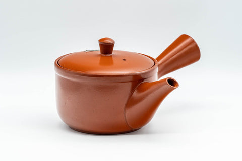 Tezumi — Japanese Kyusu - Classic Red Shudei Tokoname-yaki Teapot - 350ml — three-quarter view from the opposite side