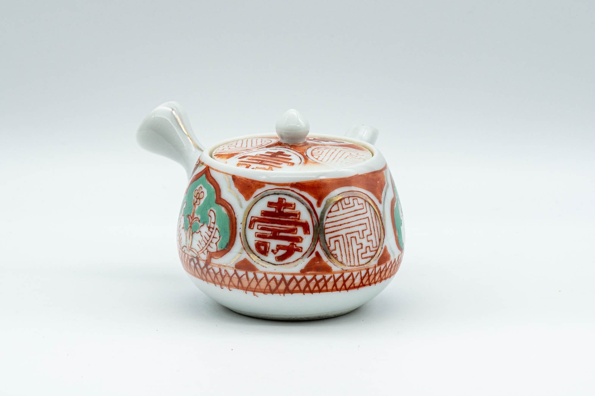 Japanese Kyusu - 壽 Kotobuki Kutani-yaki Porcelain Do-ake Teapot - 100ml