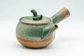 Tezumi — Japanese Kyusu - Speckled Green Glazed Serpent Lid Teapot - 350ml — side view with the lid and side handle