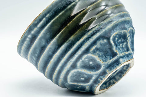 Tezumi — Japanese Matcha Bowl - Blue Geometric Spiraling Chawan - 450ml — inverted showing the foot ring