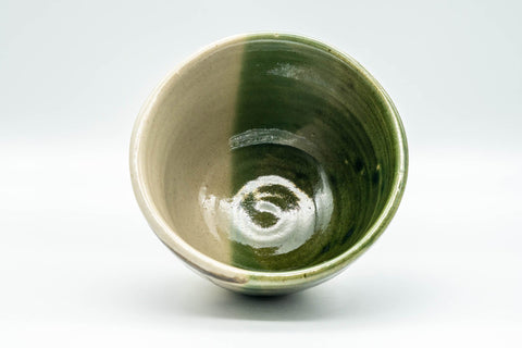 Japanese Matcha Bowl - Sugi-nari Oribe-yaki Chawan - 400ml - top-down view into the green-glazed interior