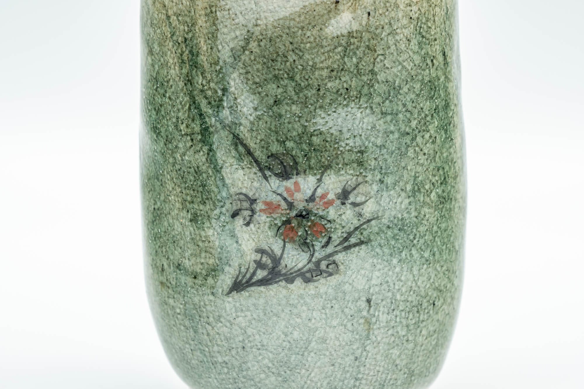 Japanese Teacups - Pair of Meoto Celadon Snowflake Glazed Floral Wabi-Sabi Yunomi