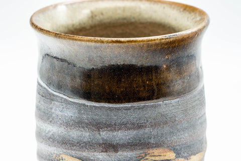 Tezumi — Japanese Teacup - Brown Glossy and Matte Glazed Yunomi - 150ml — inverted showing the foot ring