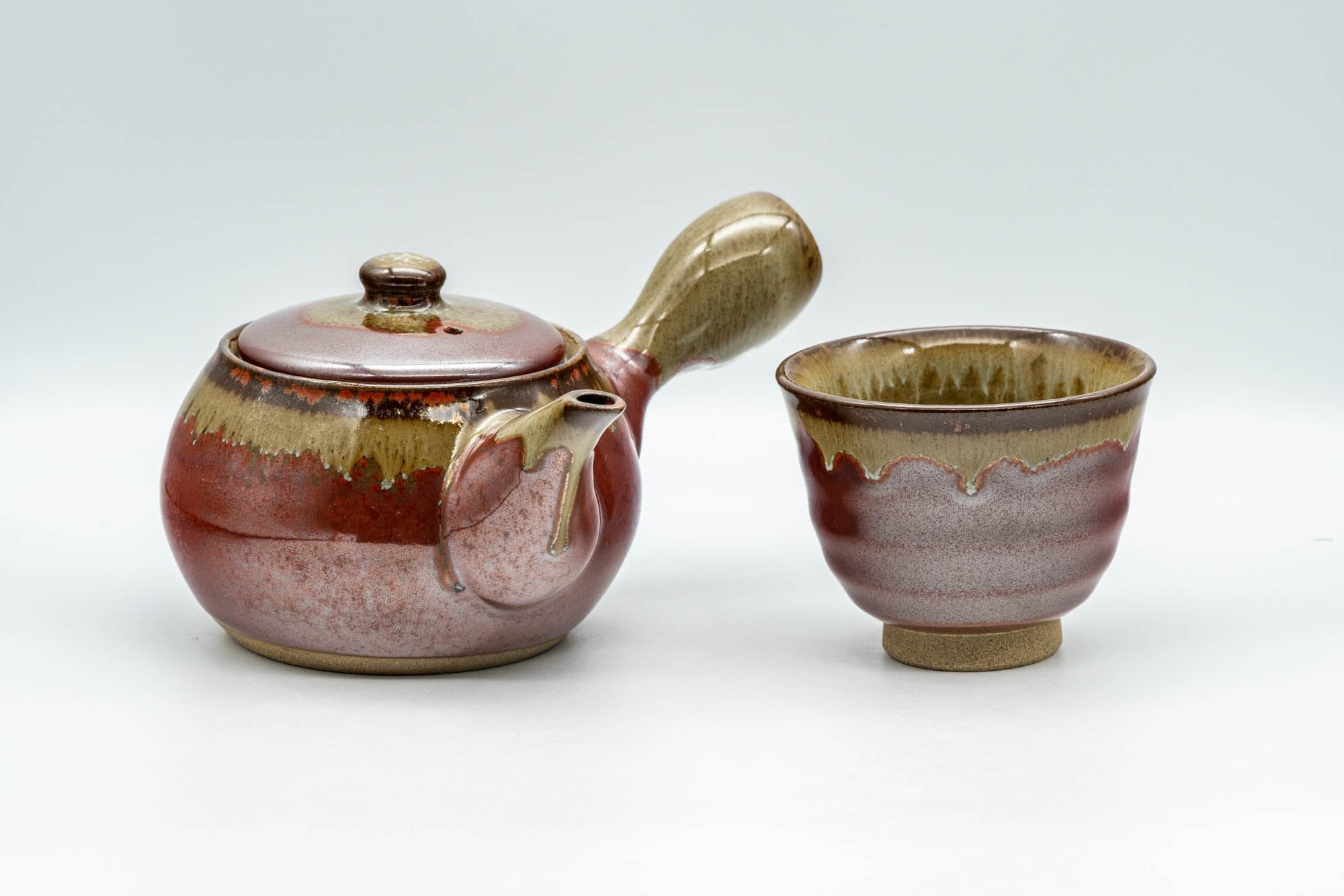 Japanese Tea Set - Drip-Glazed Debeso Kyusu Teapot and Yunomi Teacup