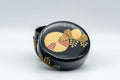 Japanese Natsume - Hira-Natsume Chrysanthemum Lacquer Matcha Tea Caddy - 100ml - lid resting on the closed caddy from above