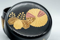Tezumi — Japanese Natsume - Hira-Natsume Chrysanthemum Lacquer Matcha Tea Caddy - 100ml — lid removed beside the body