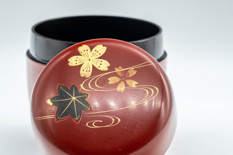 Japanese Natsume - Floral Red Lacquer Matcha Tea Caddy - 100ml