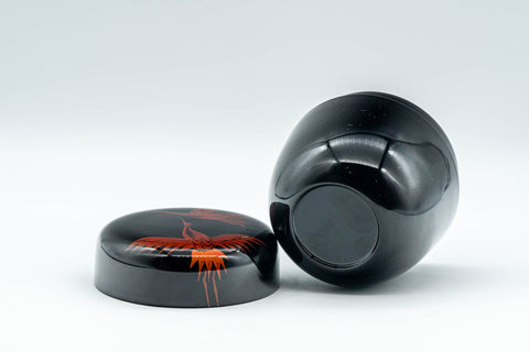 Japanese Natsume - Egrets Lacquer Matcha Tea Caddy - 100ml - the open caddy with the lid set beside it
