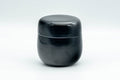 Japanese Natsume - Shiribari Black Lacquer Matcha Tea Caddy - 100ml - front view of the closed all-black lacquer caddy