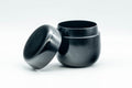 Japanese Natsume - Shiribari Black Lacquer Matcha Tea Caddy - 100ml - the open caddy with the lid tilted beside it