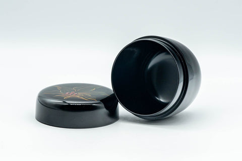 Japanese Natsume - Jeweled Lacquer Matcha Tea Caddy - 100ml - lid removed and resting beside the open body, angled view