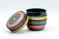 Japanese Natsume - Geometric Green, Red, and Yellow Striped Matcha Caddy - 100ml - Tezumi