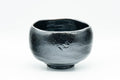 Tezumi — Japanese Matcha Bowl - Usagi Bunny Rabbits Black Raku Chawan - 400ml — front view from another angle
