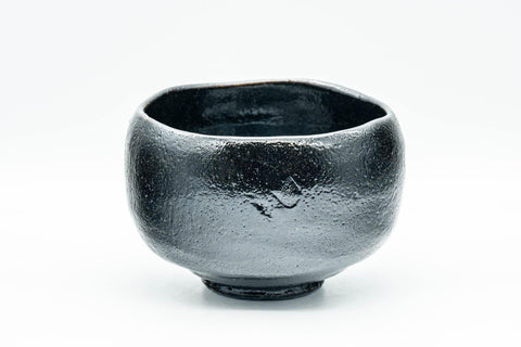 Tezumi — Japanese Matcha Bowl - Usagi Bunny Rabbits Black Raku Chawan - 400ml — front view from another angle