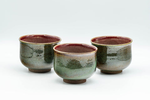 Tezumi — Japanese Teacups - Set of 3 Olive and Purple Yunomi - 150ml — front view