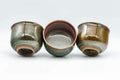 Tezumi — Japanese Teacups - Set of 3 Olive and Purple Yunomi - 150ml — three-quarter view