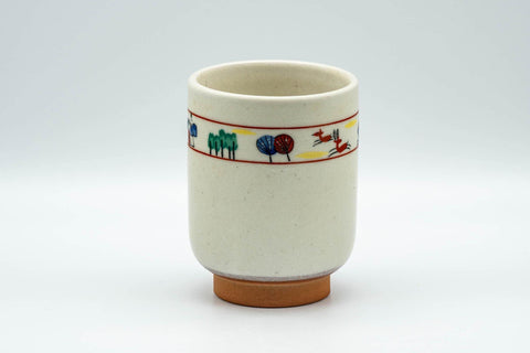 Tezumi — Japanese Teacup - Prancing Deer and Villagers White Glazed Yunomi - 200ml — front view from another angle