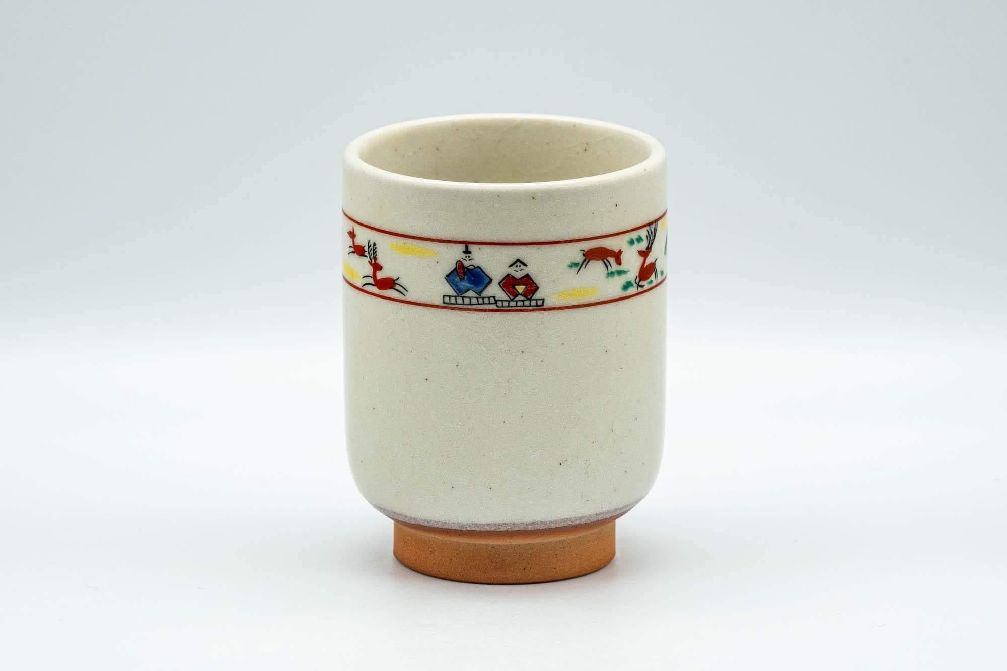 Japanese Teacup - Prancing Deer and Villagers White Glazed Yunomi - 200ml - Tezumi