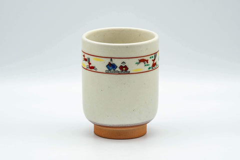 Tezumi — Japanese Teacup - Prancing Deer and Villagers White Glazed Yunomi - 200ml — front view