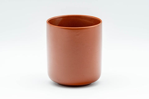 Japanese Teacup - Bamboo Tokoname-yaki Yunomi - front view of a single plain red cup