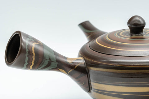Japanese Kyusu - Nobuyasu Nerikomi Tokoname-yaki Teapot - 275ml - angled three-quarter view of the marbled body
