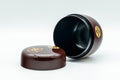 Japanese Natsume Matcha Caddy - Tea Canister - 七宝 Lacquer Natsume - 120ml - closeup of the open caddy showing the black interior