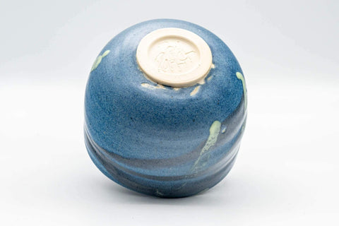 Tezumi — Japanese Matcha Bowl - Blue Hakeme Glazed Wabi-Sabi Chawan - 500ml — top-down view of the interior