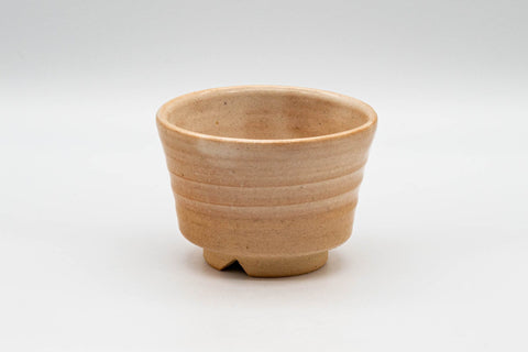 Japanese Teacups - Pair of Beige Asagao-gata Hagi-yaki Yunomi - 110ml - the two cups tilted to show their interiors