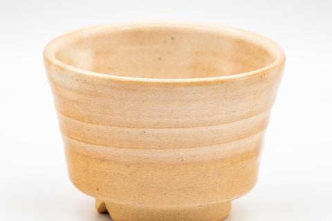 Japanese Teacups - Pair of Beige Asagao-gata Hagi-yaki Yunomi - 110ml - front view of a single cup