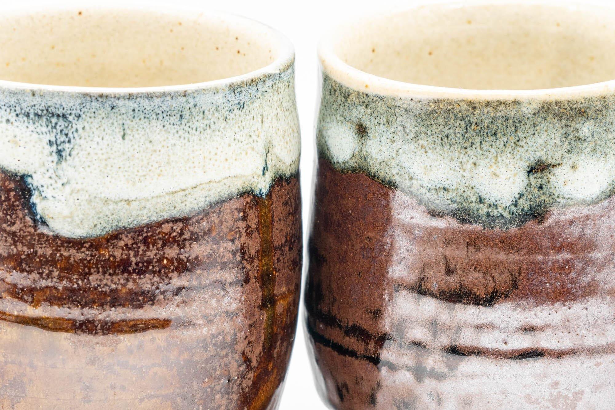 Japanese Teacups - Pair of Brown and White Drip-Glazed Yunomi - 210ml - Tezumi